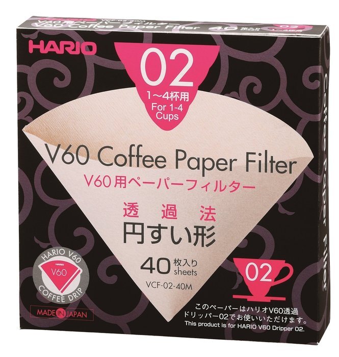 Hario Box of Paper Filters for 02 Dripper, 40 Sheets, Natural