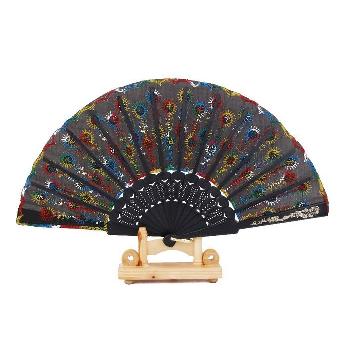 Folding Hand Fan Embroidered Sequin Wedding Prom Dance (Red) N18