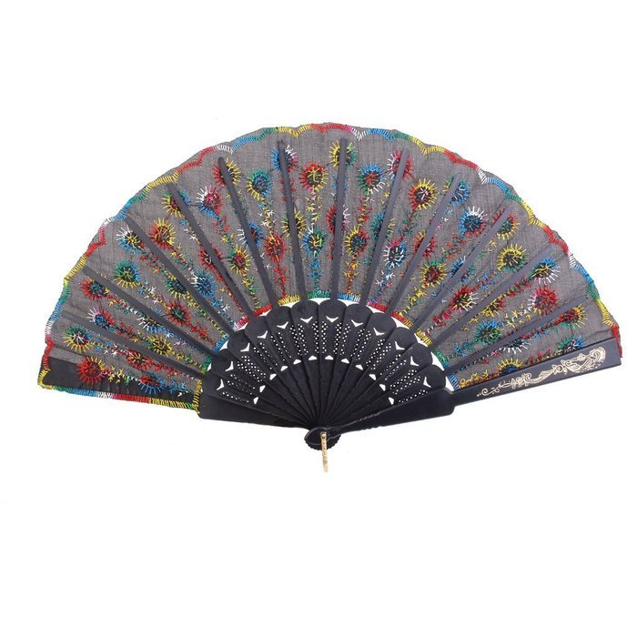 Folding Hand Fan Embroidered Sequin Wedding Prom Dance (Red) N19