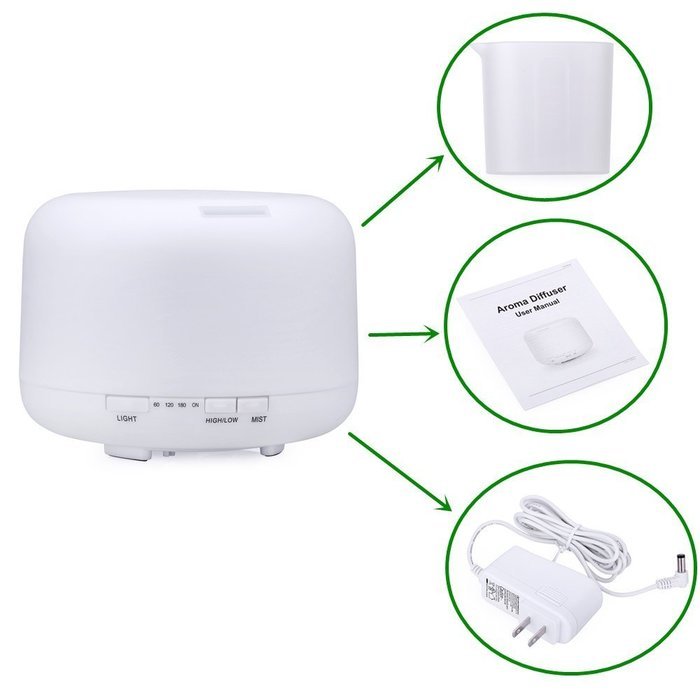 Wisdomcreate Cool Mist Humidifier 500ML Ultrasonic Aroma Essential Oil Diffuser with 3 Mist Mode, 7 Colors LED... N3