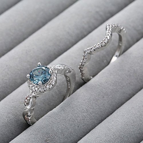 Women Charm 925 Silver Round Cut Aquamarine Bridal Ring Set Wedding Jewelry (9)