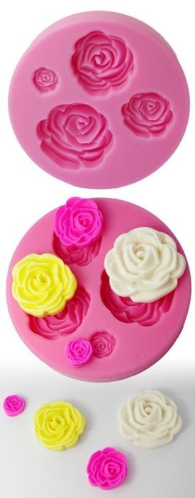 FOUR-C Fondant Decorating Mould 3d Rose Cake Decorating Supplies Color Pink