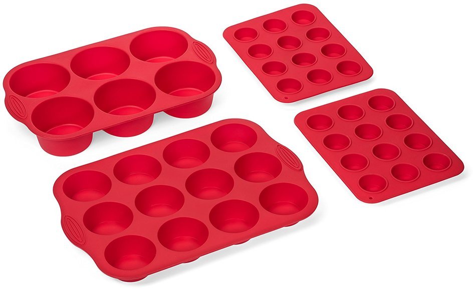 Elite BakewareTM 4 Piece Nonstick Silicone Muffin Pan and Cupcake Pans Set - Includes Regular, Jumbo & Mini Size...