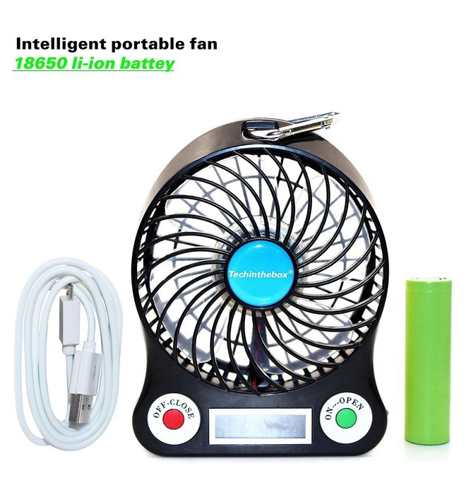 TechIntheBox LED display Portable Fan 4-inch 3 Speeds Mini USB Rechargeable Fan with LED Light Powered By Electric-powered... N7
