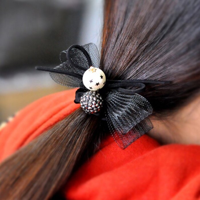 KAKA(TM) Women Girl Fashion Elegance Pink Rose Pearl Decorate Stretchy Hair Rope Band Accessories N10