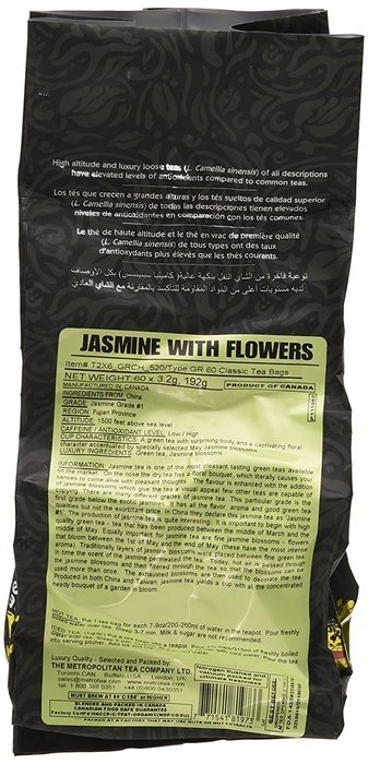 Metropolitan Tea 60 Count Classic Teabags, Jasmine with Flowers