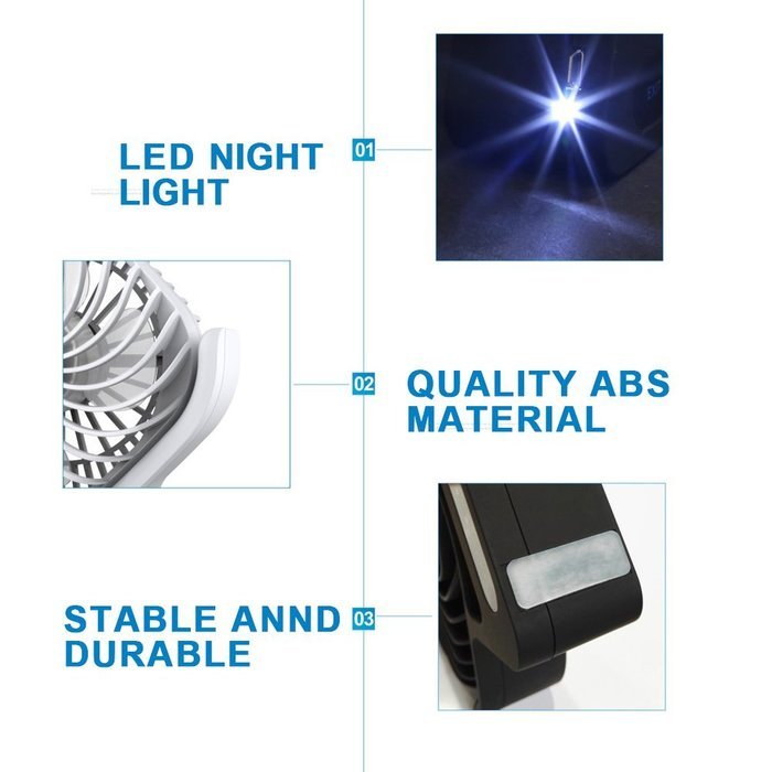 Iwonderful Personal Mini USB Rechargeable Fan,3 Shifting, LED Light,Protable Power Source-Balck N2