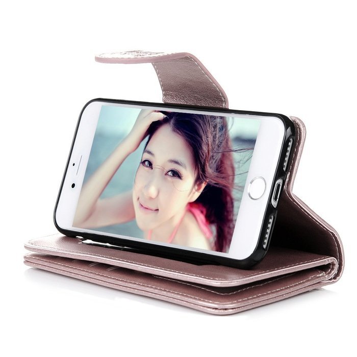 Badalink iPhone 7 Wallet Case (4.7") 9 Card Slots Plastic Mirror Flip Stand Case Embossed Flower Girl PU Leather... N49