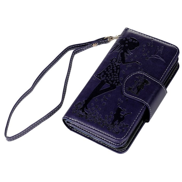 Badalink iPhone 7 Wallet Case (4.7") 9 Card Slots Plastic Mirror Flip Stand Case Embossed Flower Girl PU Leather... N50
