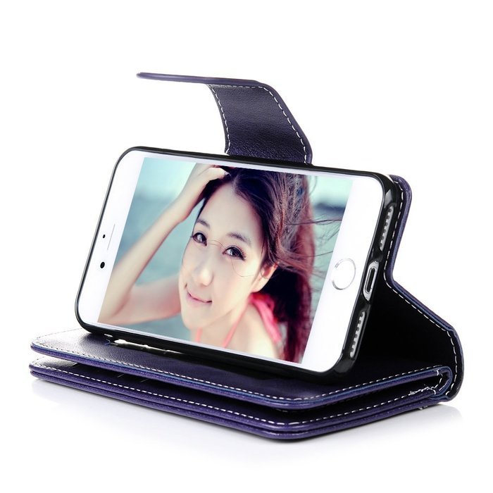 Badalink iPhone 7 Wallet Case (4.7") 9 Card Slots Plastic Mirror Flip Stand Case Embossed Flower Girl PU Leather... N51