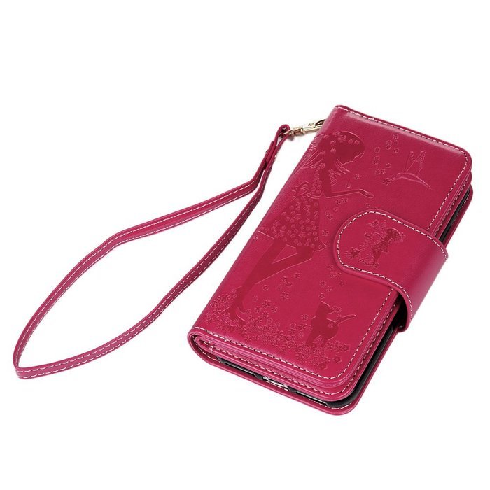 Badalink iPhone 7 Wallet Case (4.7") 9 Card Slots Plastic Mirror Flip Stand Case Embossed Flower Girl PU Leather... N53