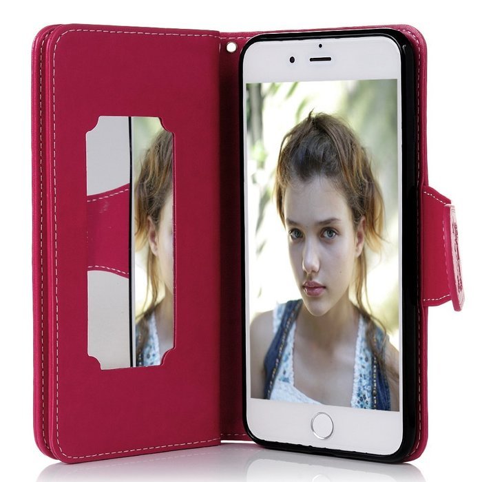 Badalink iPhone 7 Wallet Case (4.7") 9 Card Slots Plastic Mirror Flip Stand Case Embossed Flower Girl PU Leather... N54