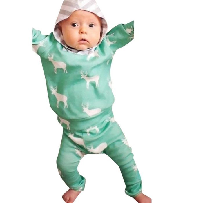 Clothes Set ,BeautyVan 1Set Newborn Infant Baby Boy Girl Deer Print Hoodie Tops+Pants Clothes (24M, Green)