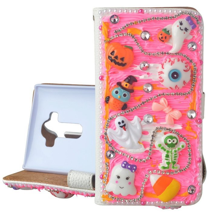 For ZTE ZMAX Z970 Hallowmas Theme Phone Case,Yaheeda 3D Handmade Stones Pumpkin Flower Skull Design PU Leather... N8