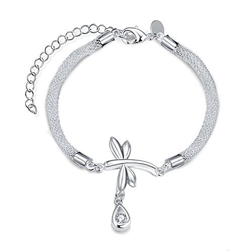 Hot 925 Sterling SIlver Plated Women Dragonfly Swarovski Bracelet Bangle Jewelry N4
