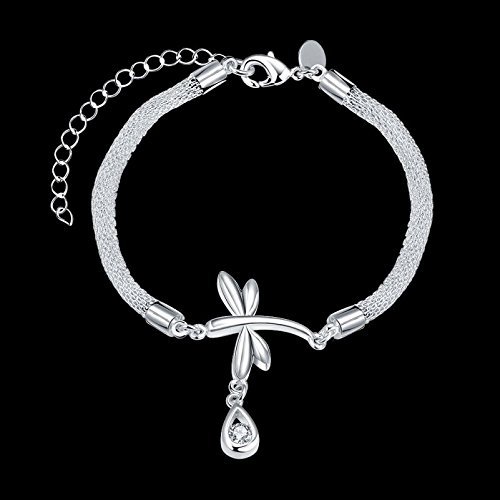 Hot 925 Sterling SIlver Plated Women Dragonfly Swarovski Bracelet Bangle Jewelry N5