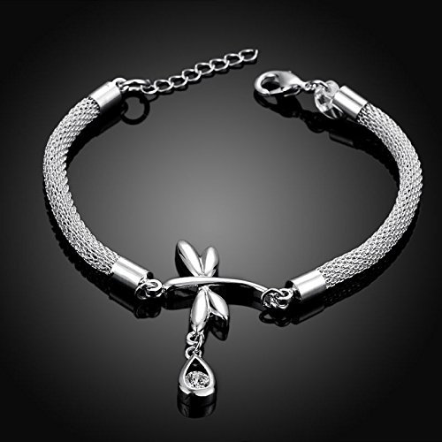 Hot 925 Sterling SIlver Plated Women Dragonfly Swarovski Bracelet Bangle Jewelry N6