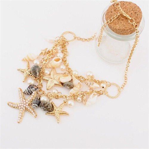Hot Summer Beach Statement Starfish Shell Conch Pearl Pendants Nacklace Chain N3