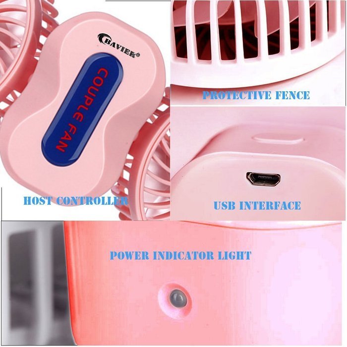 USB Mini Fan,BAVIER&reg; Couples mini fan,Sound-free design Desktop Fan,Portable USB Fan,3 Speed Adjustable,USB Cooling... N18