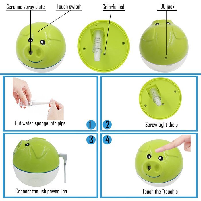 GetMine Mini Mist Humidifier Cute Cartoon Pig Shape Suitable for Bedroom or Office, White N11