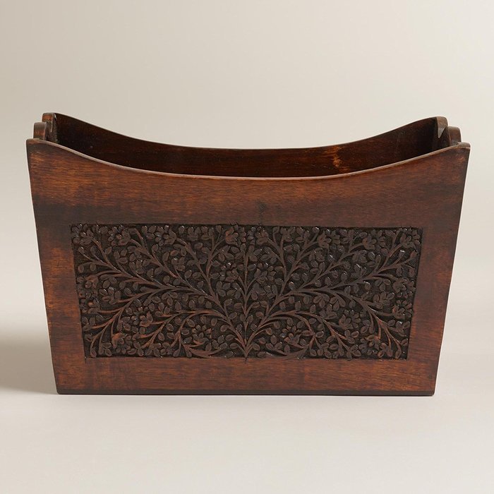 Carved Wood Magazine Holder10"W x 3.25"D x 10.75"H