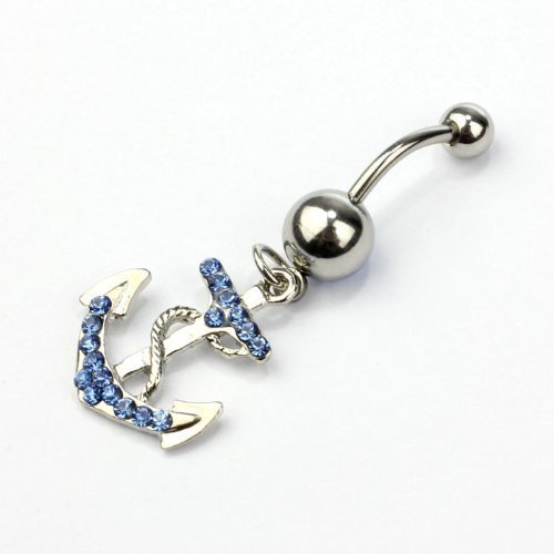 Kathy store INC 316l Surgical Stainless Steel 14g 7/16 Inch Anchor Crystal Rhinestone Gem Bar Navel Belly Ring... N2