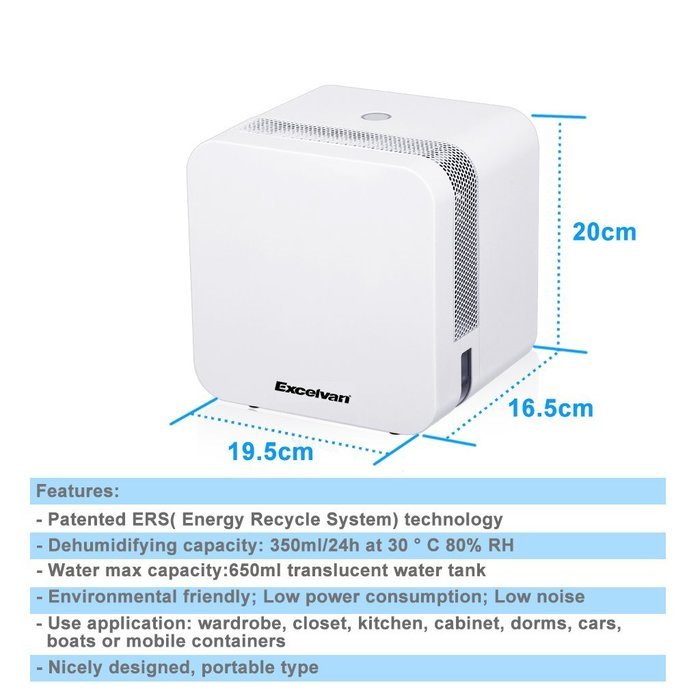 Excelvan 650ml Semiconductor Air Dehumidifier Ultra-low Noise,White N5