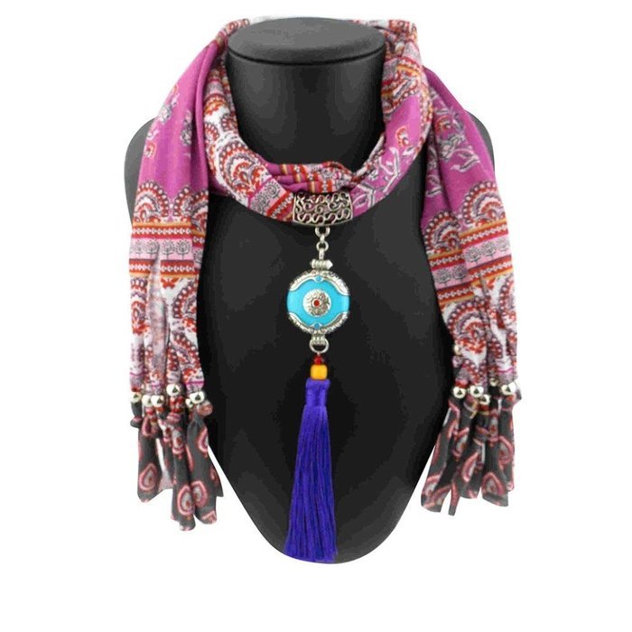 AutumnFall Women Girl Pendant Scarf With Tassel Rhinestone Necklace Scarves (U) N27