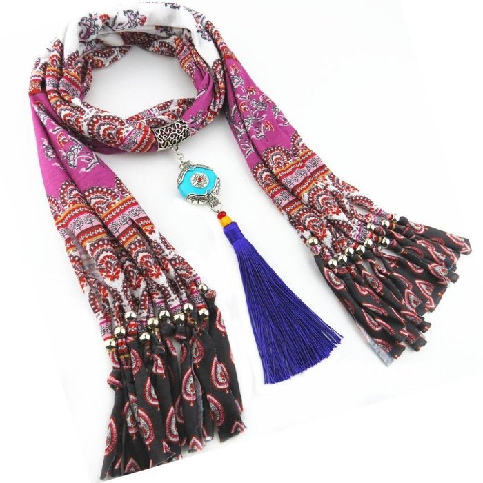 AutumnFall Women Girl Pendant Scarf With Tassel Rhinestone Necklace Scarves (U) N28