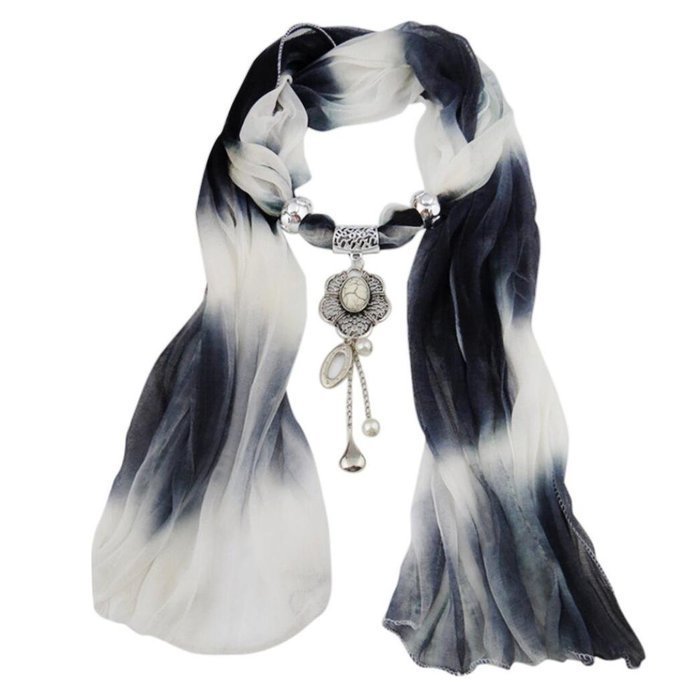 AutumnFall Women Girl Pendant Scarf With Tassel Rhinestone Necklace Scarves (U) N31