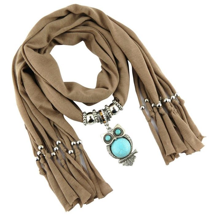 AutumnFall Women Girl Pendant Scarf With Tassel Rhinestone Necklace Scarves (U) N32