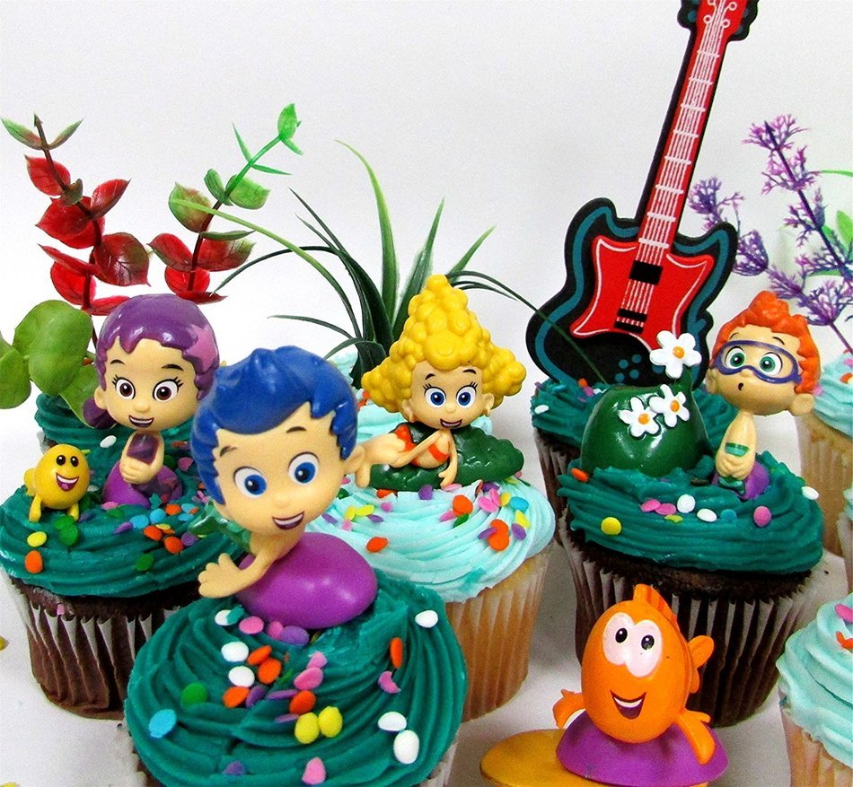 Bubble Guppies 19 Piece Birthday Cupcake Topper Set Featuring 12 Bubble Guppies 2" Characters Including Gil, Bubble...