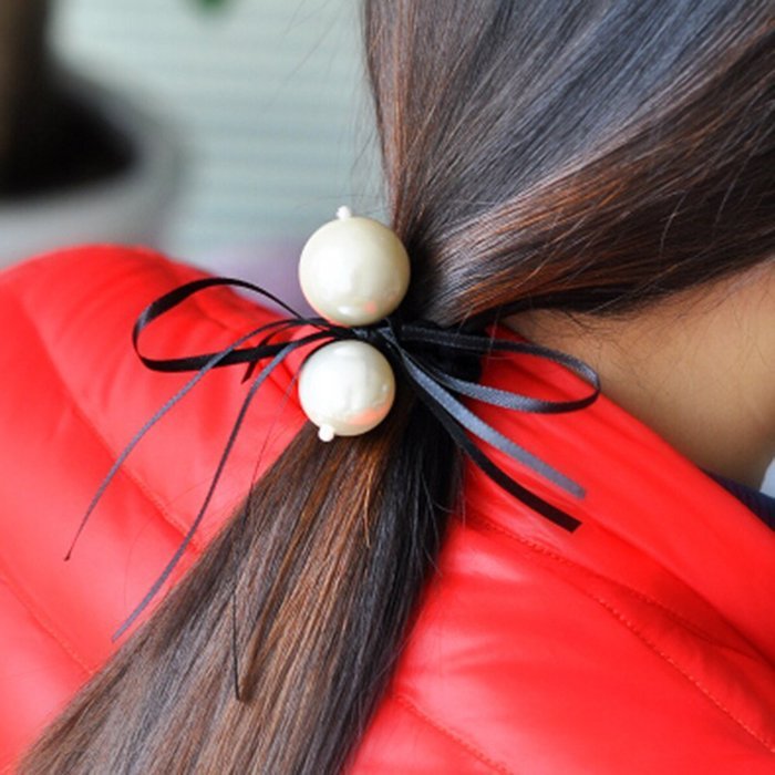 KAKA(TM) Women Girl Fashion Elegance Pink Rose Pearl Decorate Stretchy Hair Rope Band Accessories N11