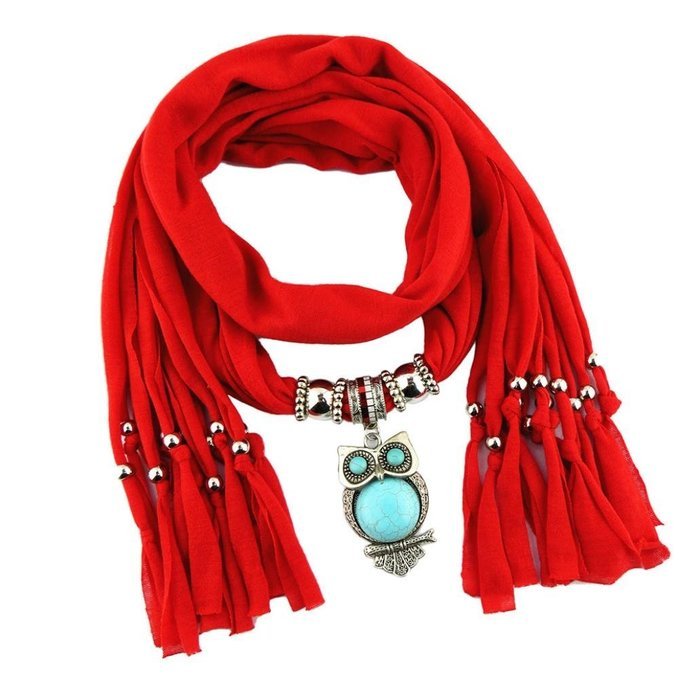 AutumnFall Women Girl Pendant Scarf With Tassel Rhinestone Necklace Scarves (U) N33