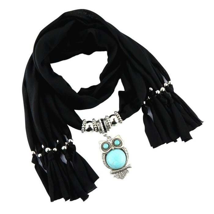 AutumnFall Women Girl Pendant Scarf With Tassel Rhinestone Necklace Scarves (U) N34