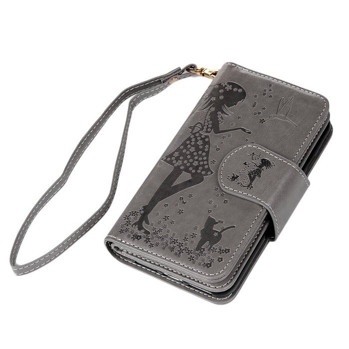 Badalink iPhone 7 Wallet Case (4.7") 9 Card Slots Plastic Mirror Flip Stand Case Embossed Flower Girl PU Leather... N60