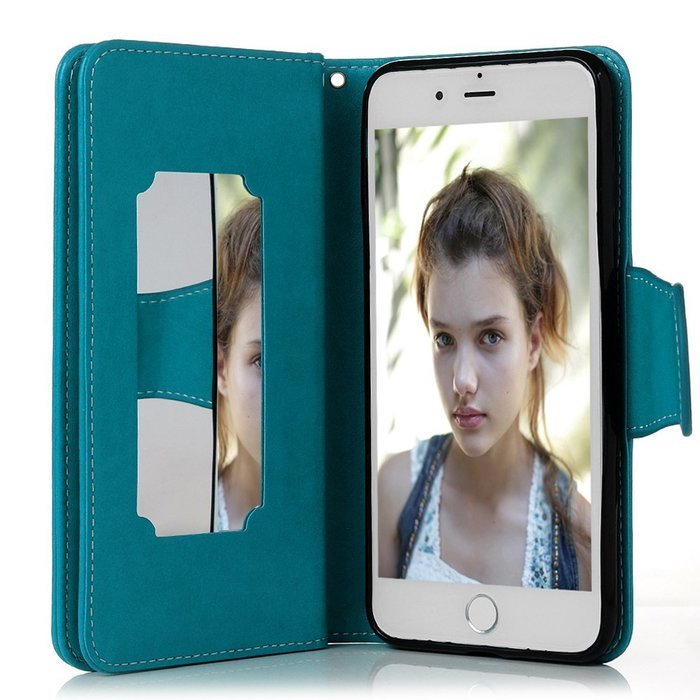 Badalink iPhone 7 Wallet Case (4.7") 9 Card Slots Plastic Mirror Flip Stand Case Embossed Flower Girl PU Leather... N63