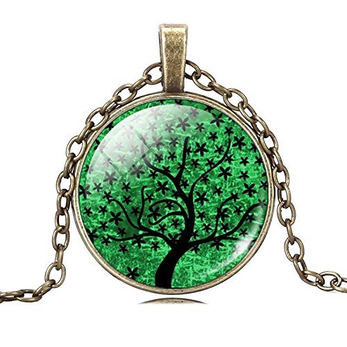 Vintage Eternal Life &Tree 3D Pattern Art glass Pendant cabochon chain Necklace N3