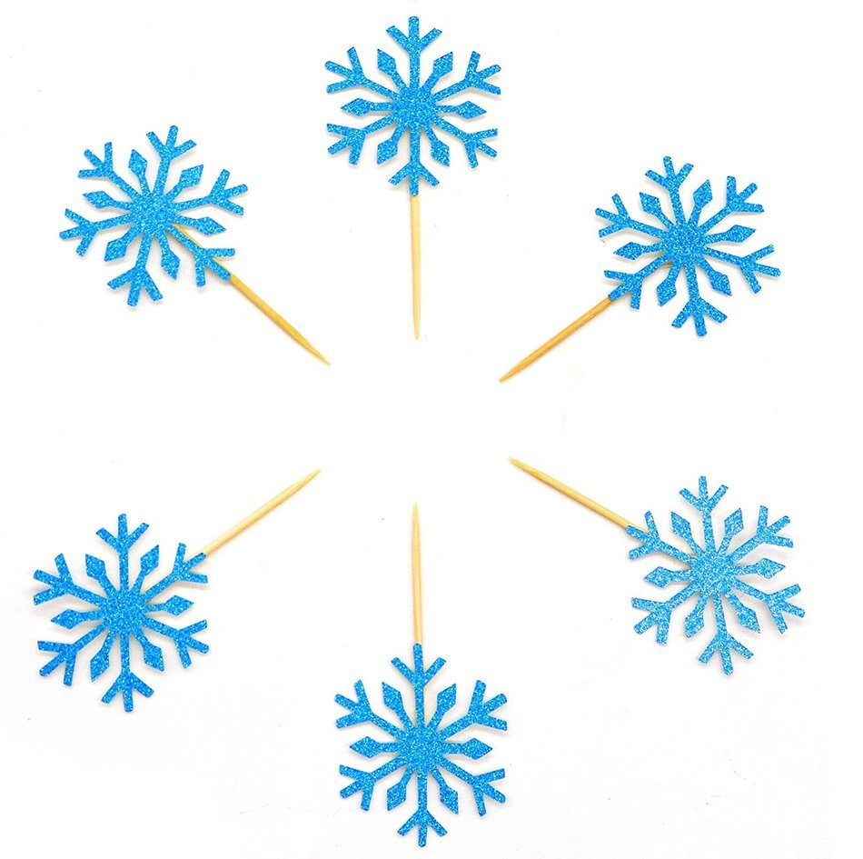 PuTwo 20 Counts Wedding Cake Decorating Frozen Cupcake Toppers Toothpicks, Sliver/Blue/Snow N10