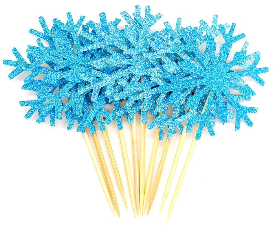PuTwo 20 Counts Wedding Cake Decorating Frozen Cupcake Toppers Toothpicks, Sliver/Blue/Snow N11