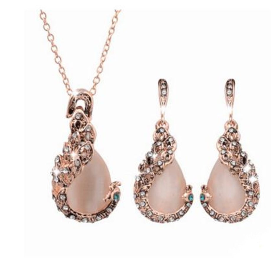 MENGDA Jewelry Set Gold Plated Pearl Pendant Necklace Dangle Earring Stud Set. (Pearl -3) N18