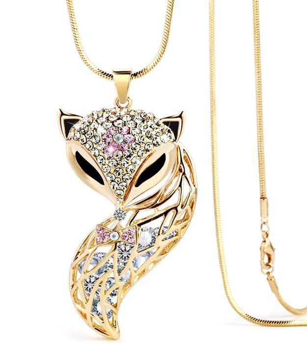 2016 New Style Women Fashion Fox Long Sweater Chain (Platinum) N3