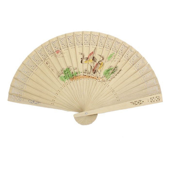 Wooden Cut Out Ribs Foldable Sandalwood Hand Fan 8 Inch Height Scented