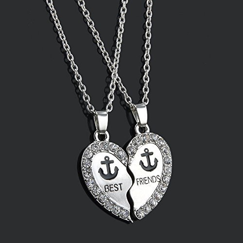 Silver Broken Heart Two Parts Pendant Best Friends Necklaces Anchor Charms Gift