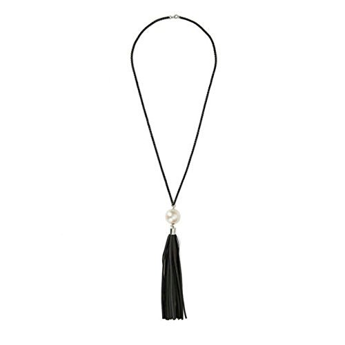 Women's Pearl Leather Tassels Pendant Long Chain Bid Sweater Necklace Jewelry N5