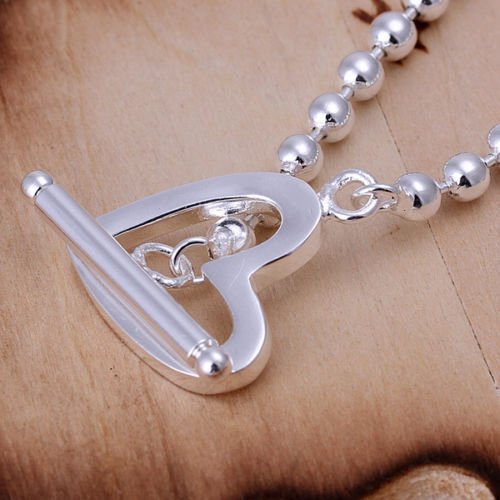 New Women 925 Sterling Silver Plated 5MM Heart Bead Charm Chain Bracelet Bangle N2