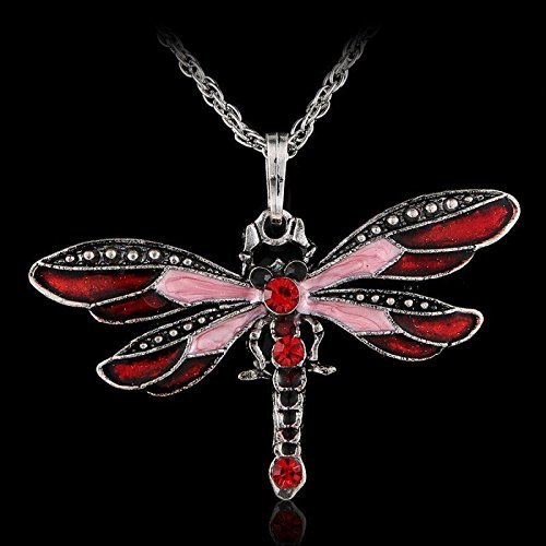 Retro Silver Jewelry Necklace Pendant Dragonfly Crystal Sweater Chain Fashion (purple) N3