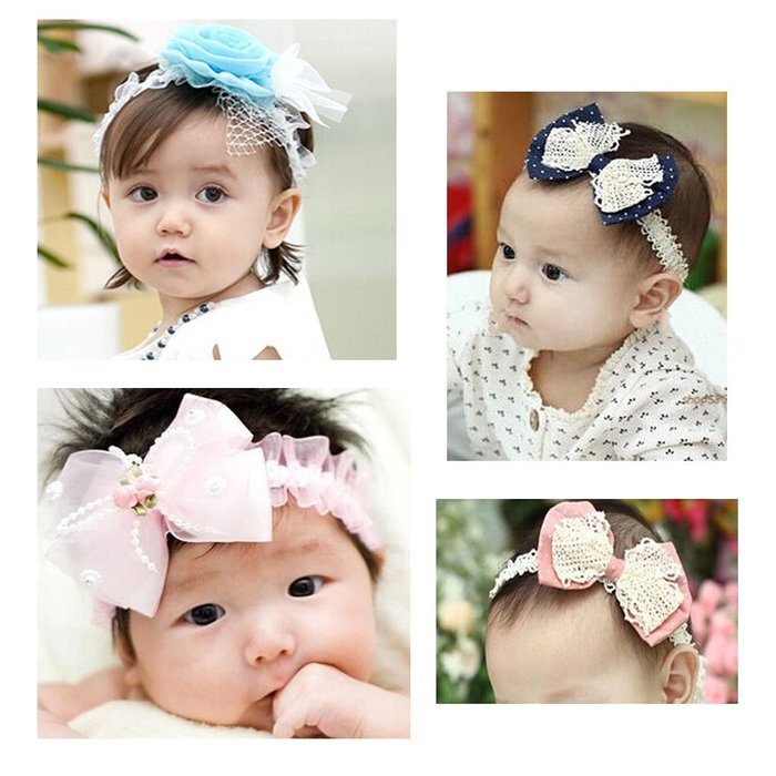 KAKA(TM) 4 Styles Baby Girl's Beautiful Lace Flower Headbands N6