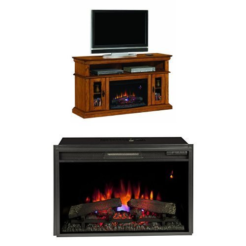 Complete Set Brookfield Media Mantel in Premium Oak with 26" Spectrafire Plus Insert with Safer Plug