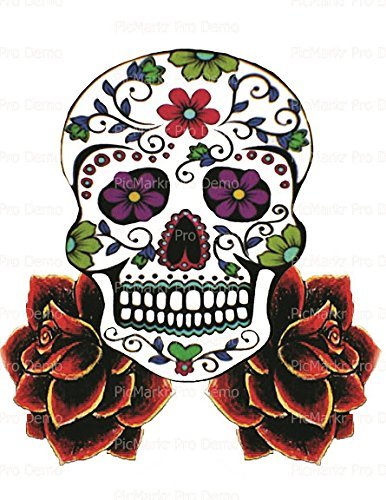 1/4 Sheet - Halloween Skull & Roses - Edible Cake/Cupcake Party Topper!!!